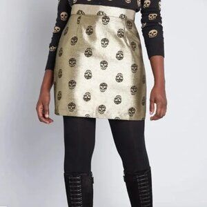 Modcloth Gold Skull Pattern Mini Skirt 22